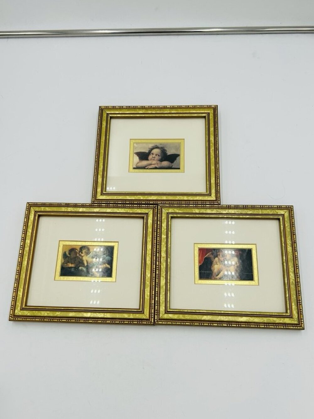 Vintage Gold Wood Frame Art Print Cherubs Sistine Madonna by Raphael Set of 3